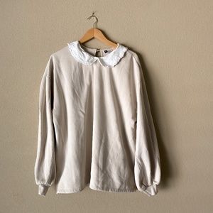 H&M Beige Cream Peasant Collar Sweatshirt Size XL